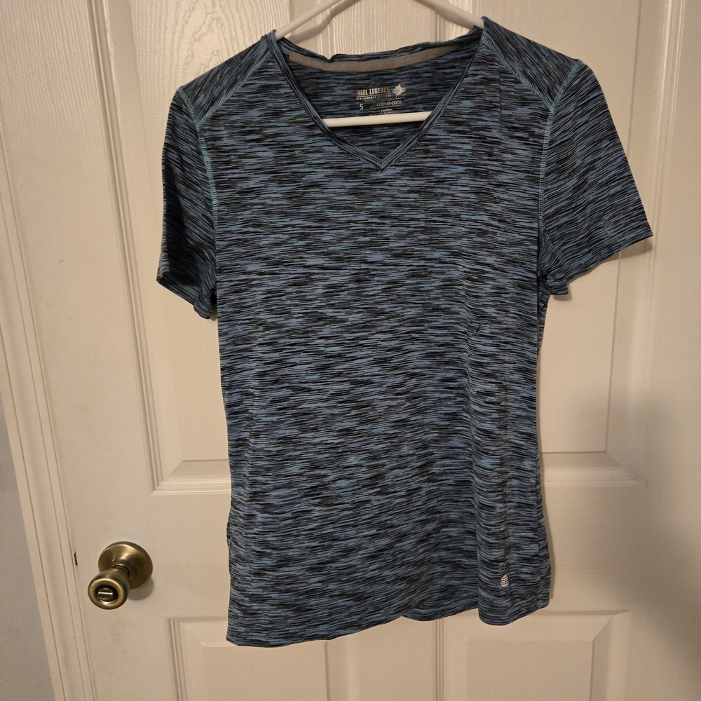 Reel Legends Blue and Black Striped V-Neck Tee